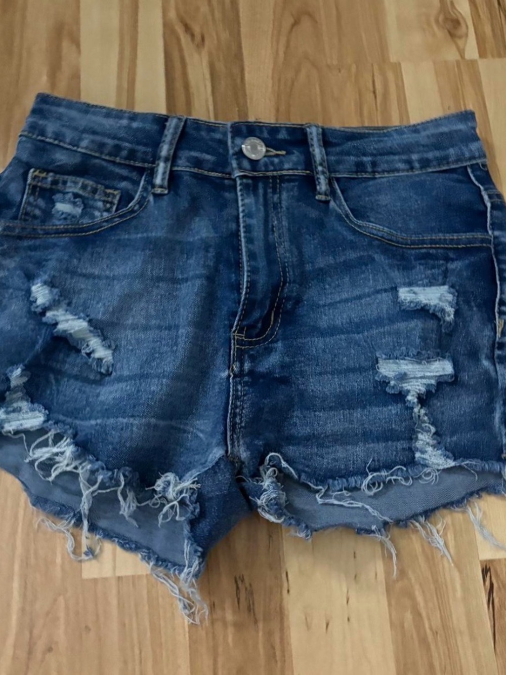 SHEIN Distressed Dark Blue Denim Cutoff Shorts